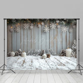 Lofaris Aus Holz Wand Schneeflocke Schneebedeckt Boden Weihnachten Hintergrund